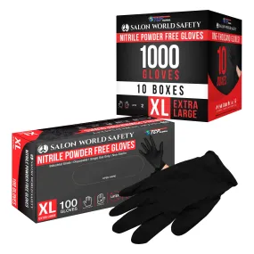 Black Nitrile Disposable Gloves, 10 Boxes of 100 - X-Large, 4 Mil Thick - Latex and Powder Free, Textured Tips, Food Safe, Extra-Strong Protection