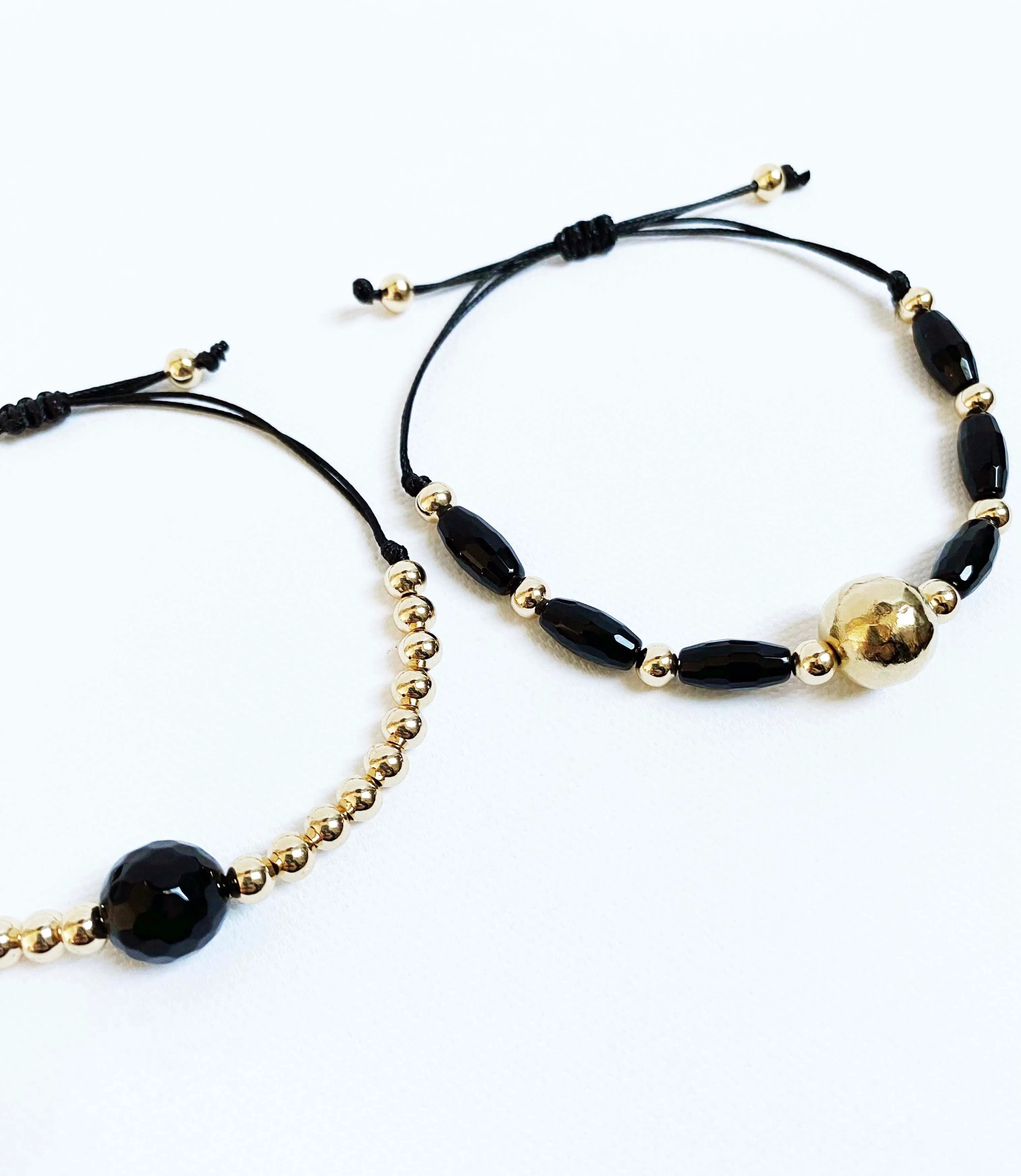 Black Onyx & Gold Bracelet (Set of Two)