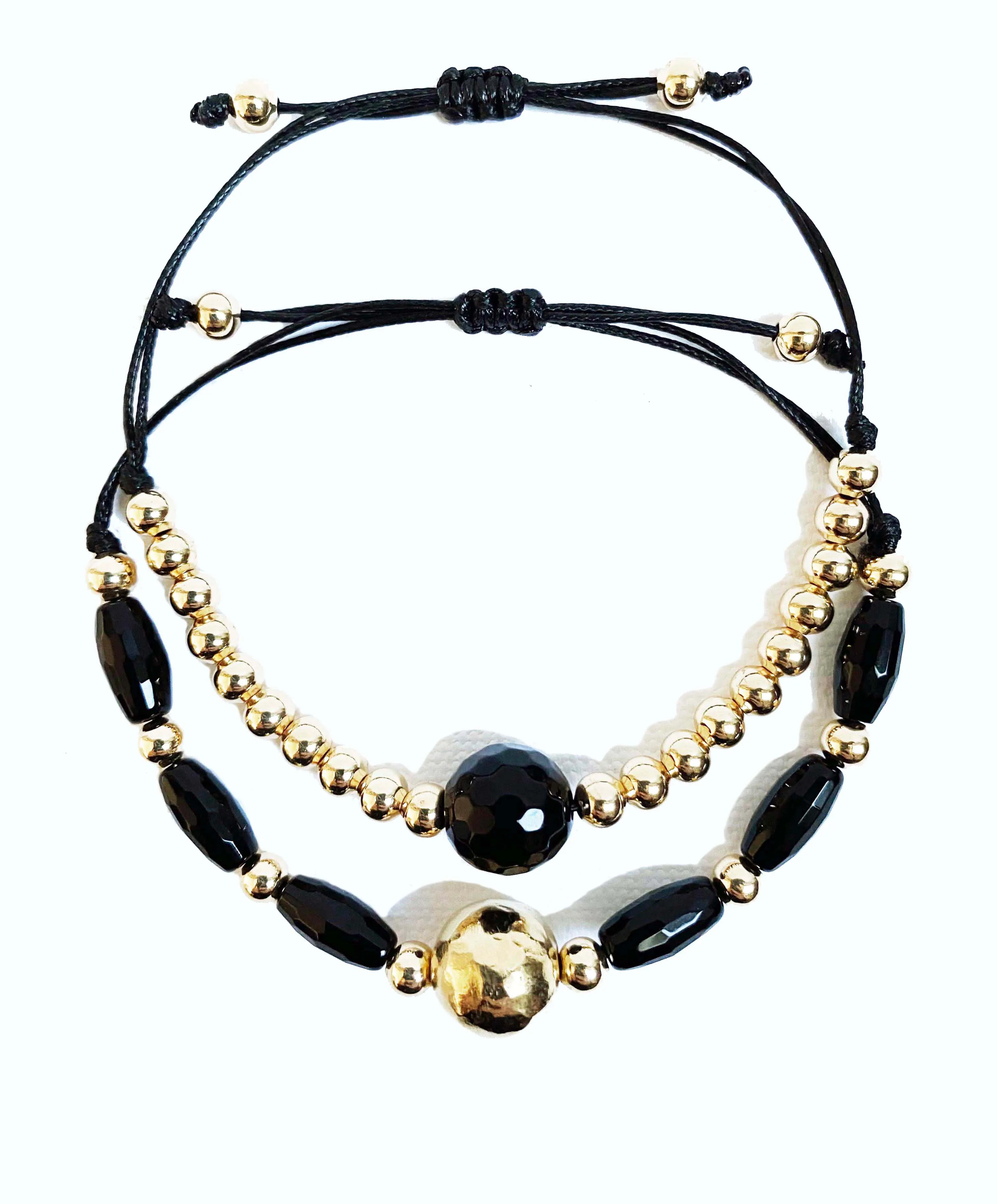 Black Onyx & Gold Bracelet (Set of Two)