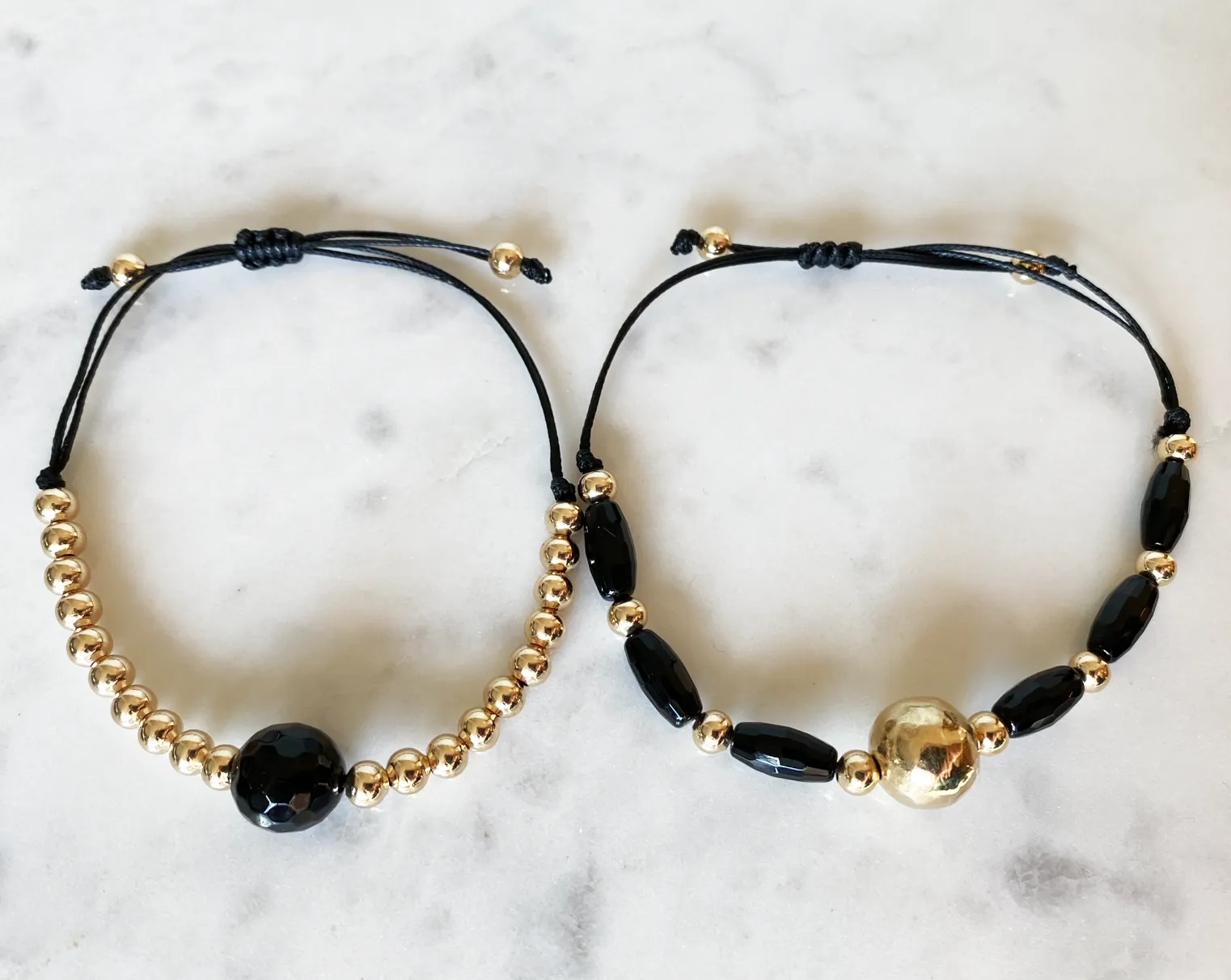 Black Onyx & Gold Bracelet (Set of Two)