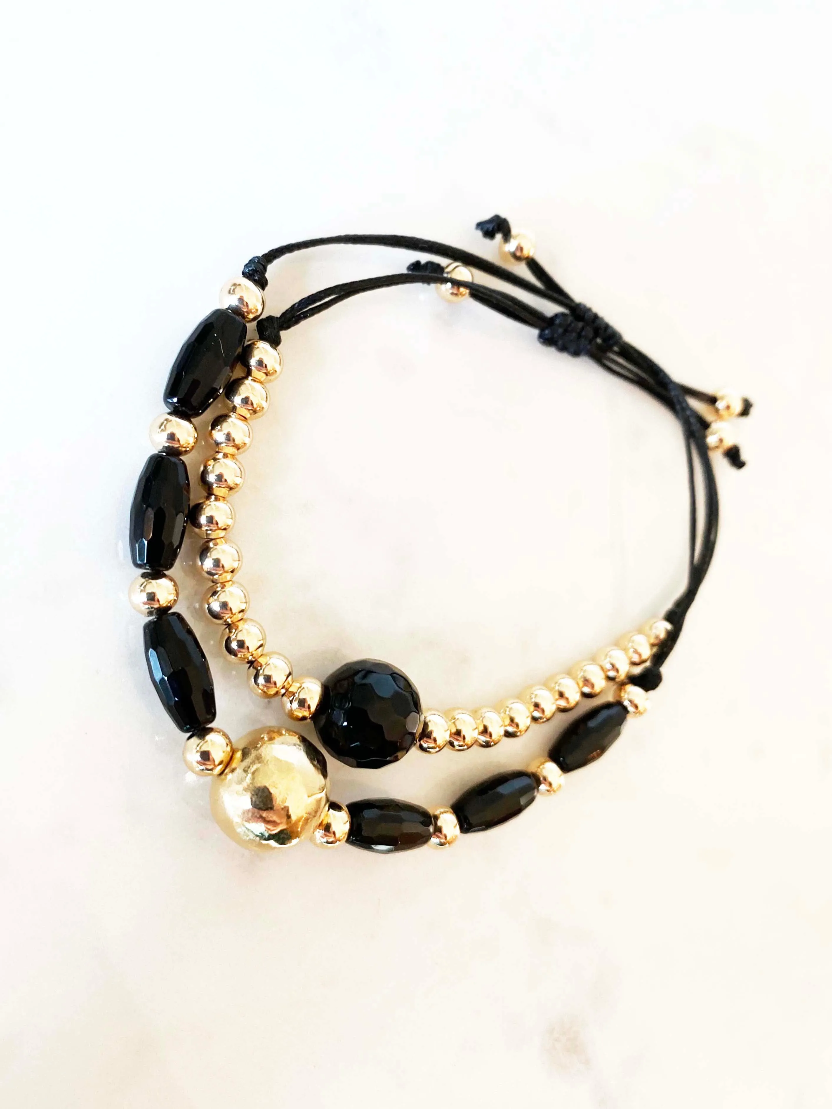 Black Onyx & Gold Bracelet (Set of Two)