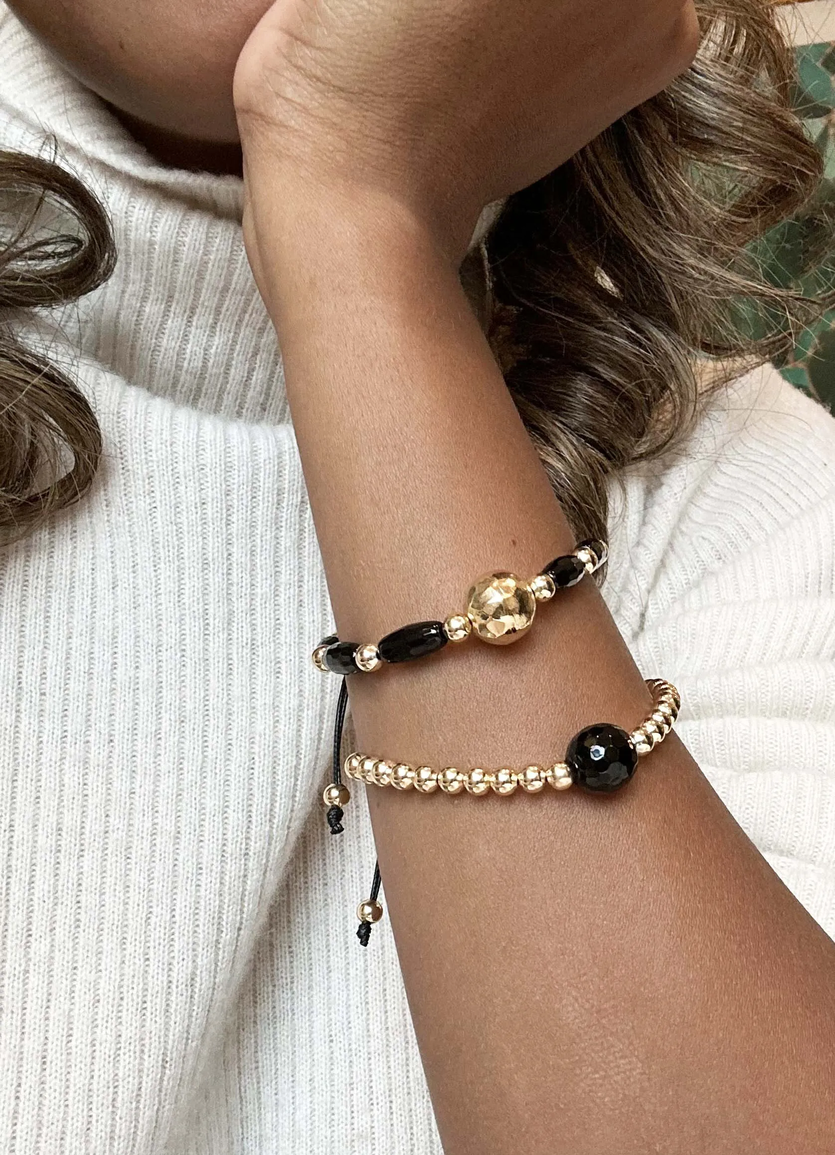 Black Onyx & Gold Bracelet (Set of Two)