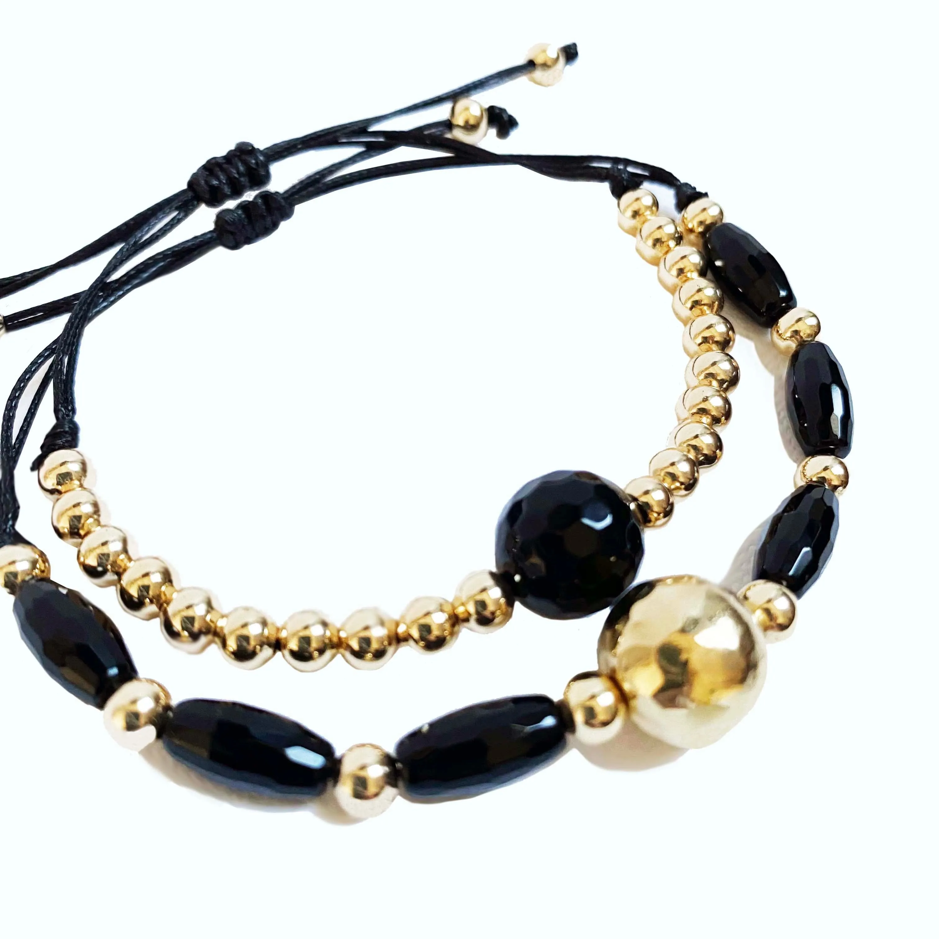 Black Onyx & Gold Bracelet (Set of Two)