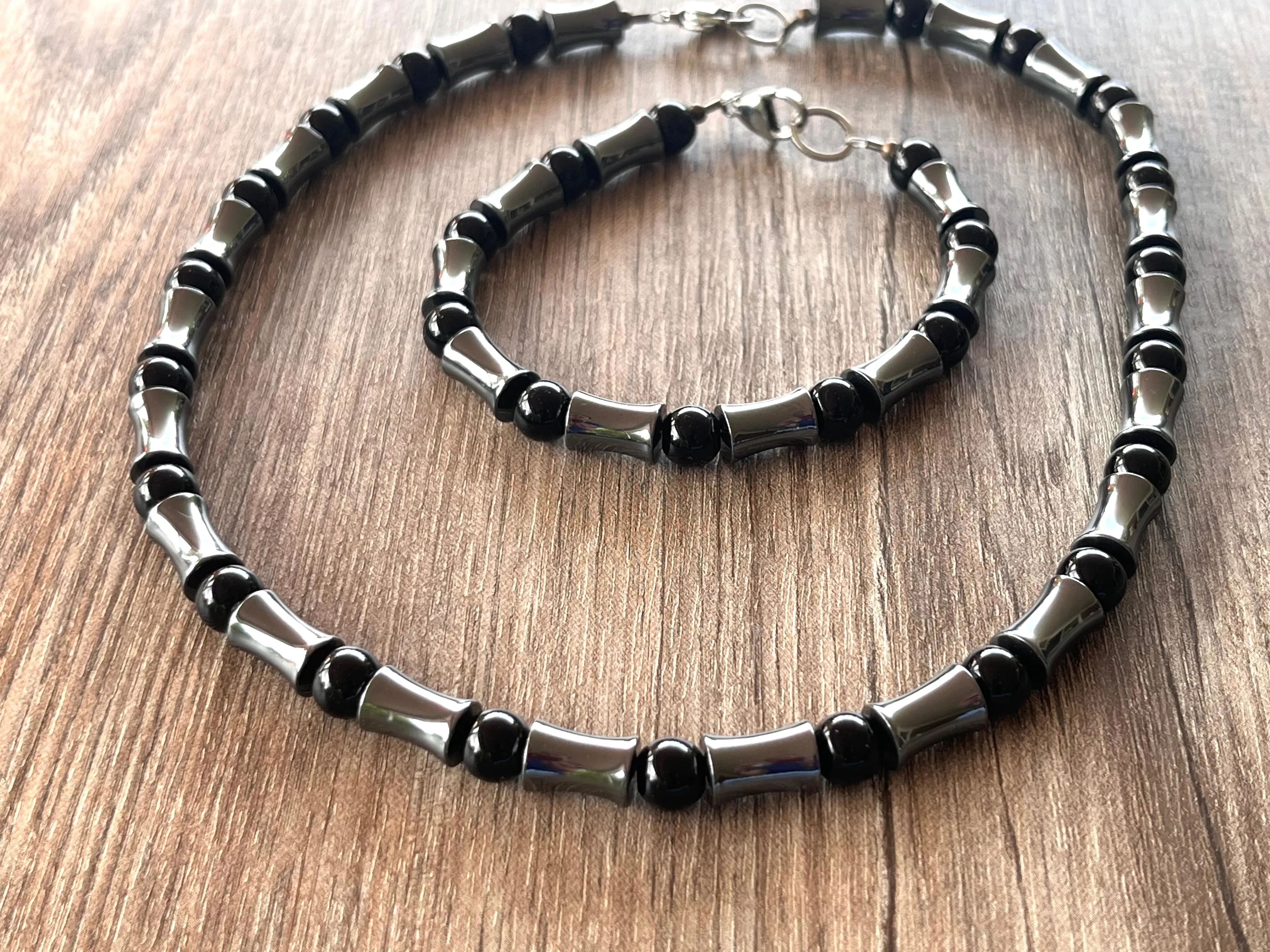 Black Onyx Gray Hematite Bead Stone Bracelet Jewelry - Jayce