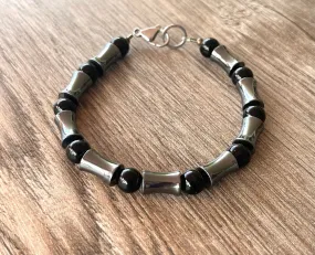 Black Onyx Gray Hematite Bead Stone Bracelet Jewelry - Jayce