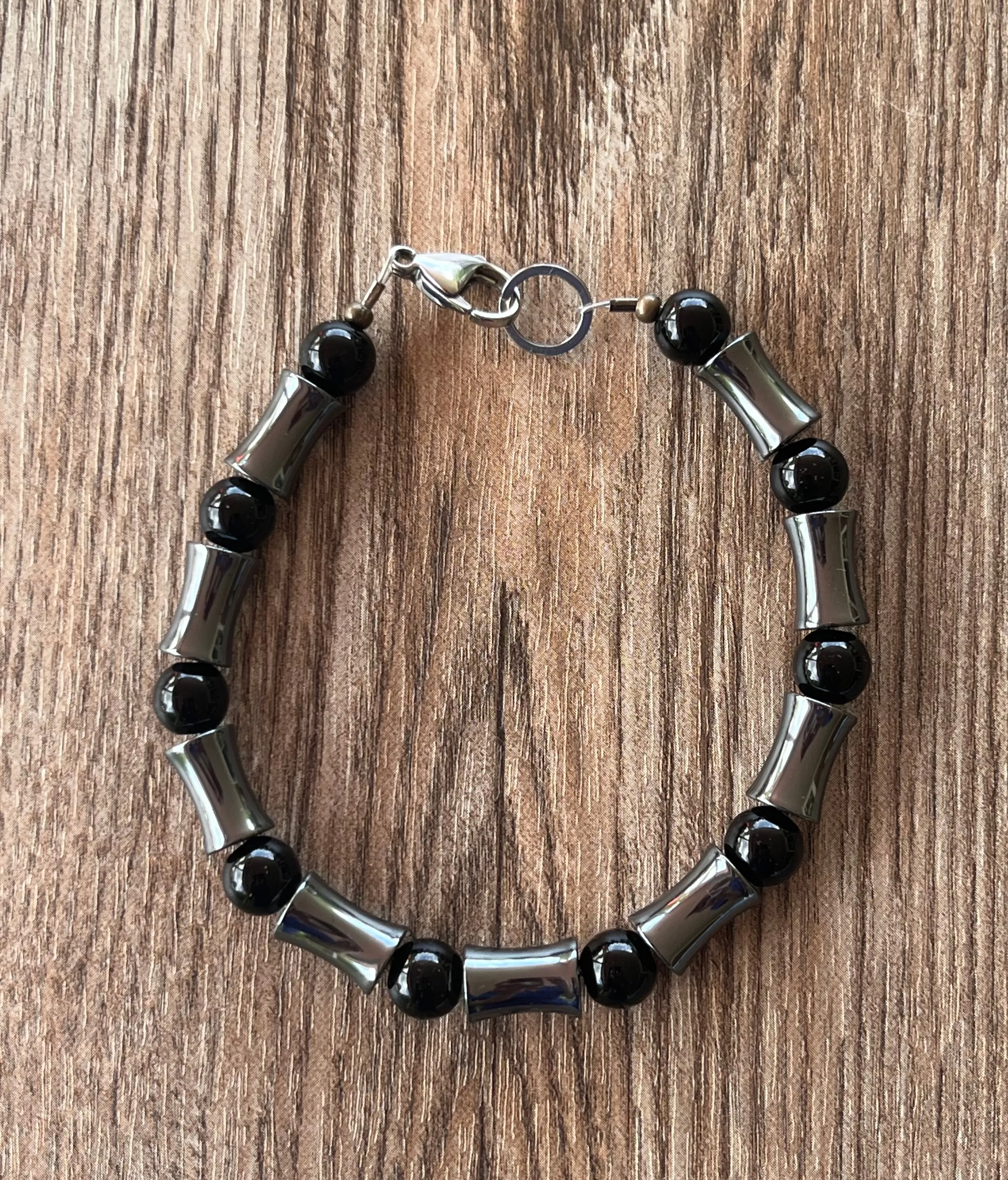 Black Onyx Gray Hematite Bead Stone Bracelet Jewelry - Jayce