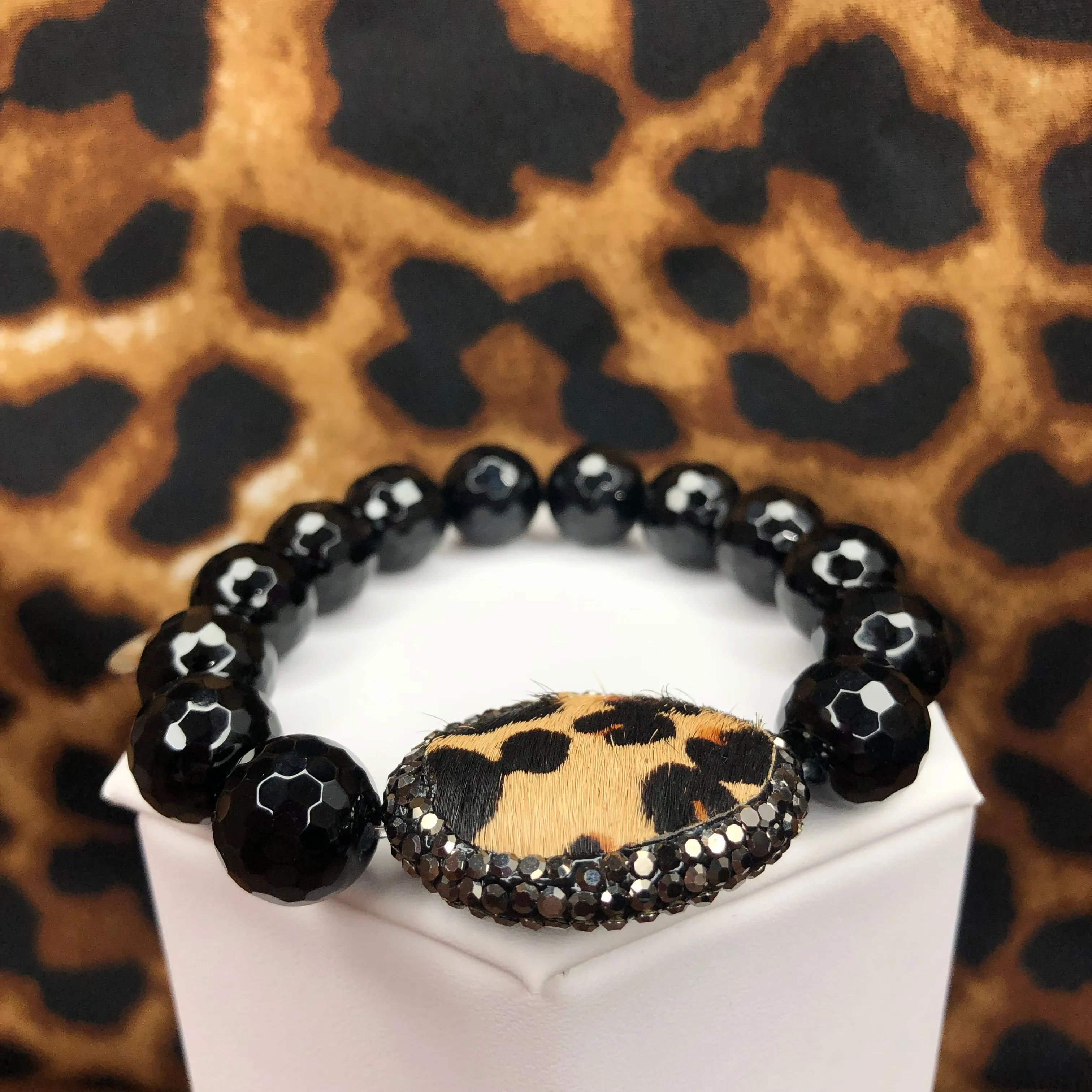 Black Onyx with Leopard Calf Hair Focal Bead