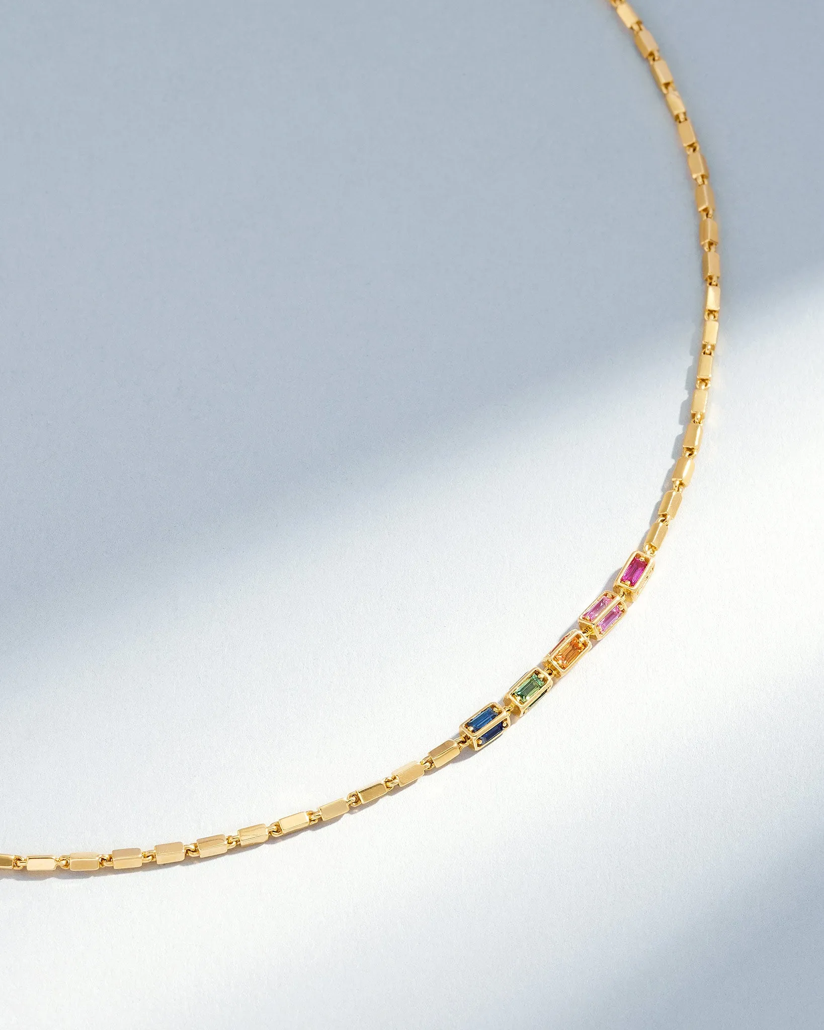 Block-Chain Multi Rainbow Sapphire Thin Necklace