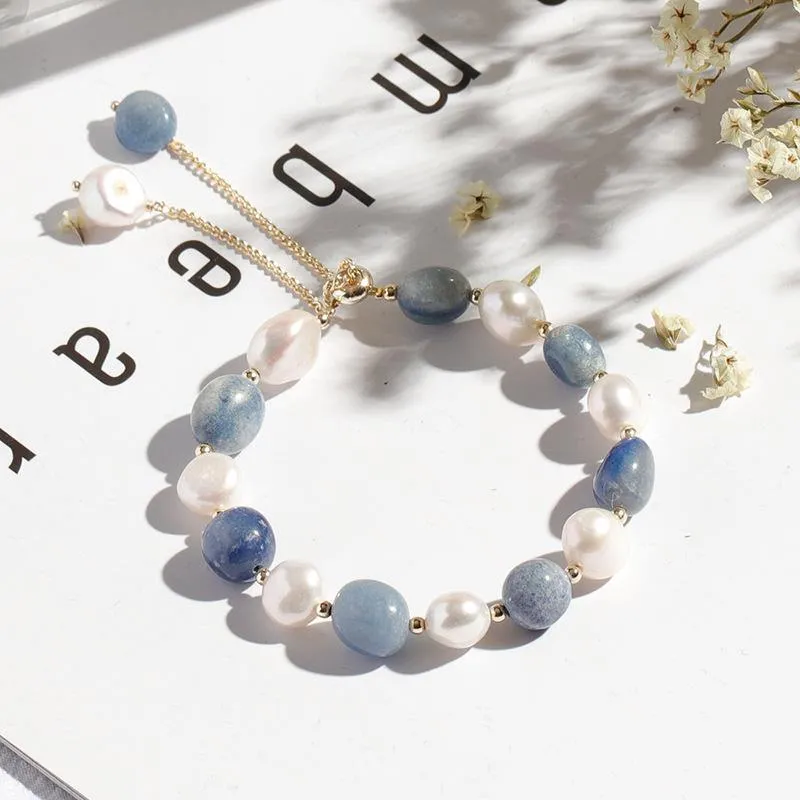 Blue Aventurine Freshwater Pearl Crystal Bracelet