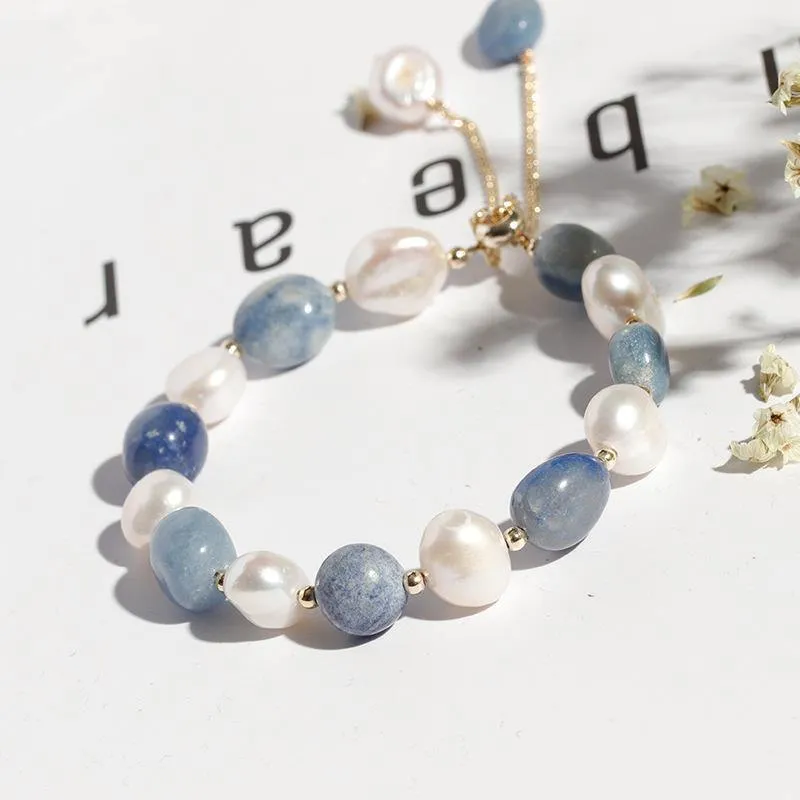 Blue Aventurine Freshwater Pearl Crystal Bracelet