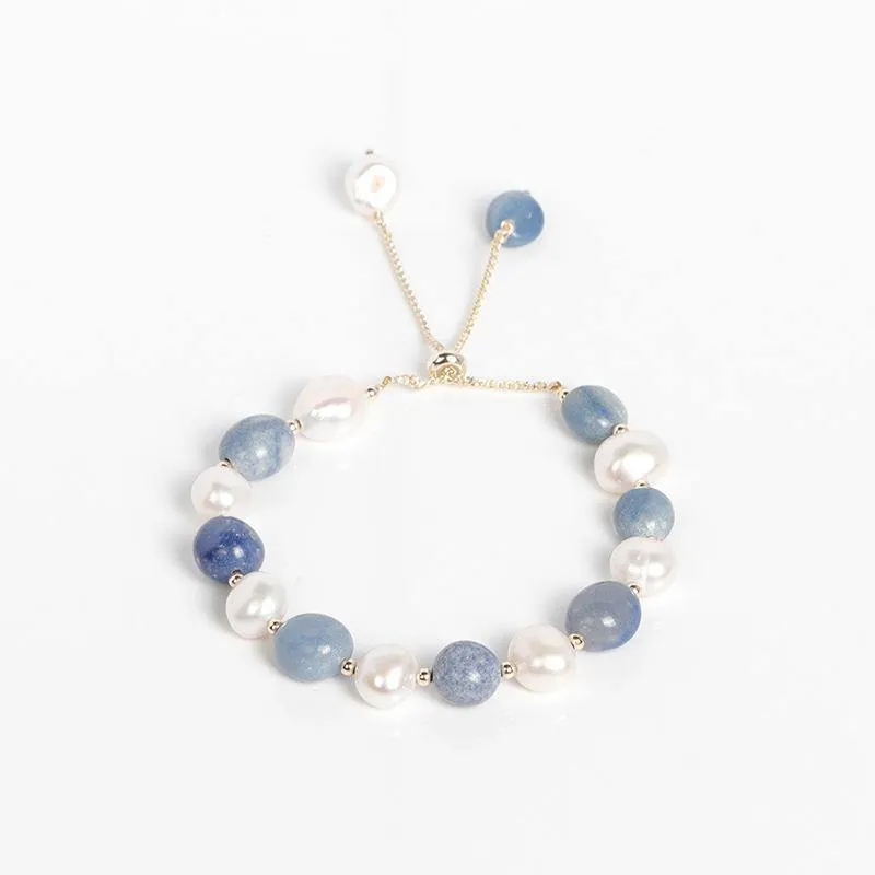 Blue Aventurine Freshwater Pearl Crystal Bracelet