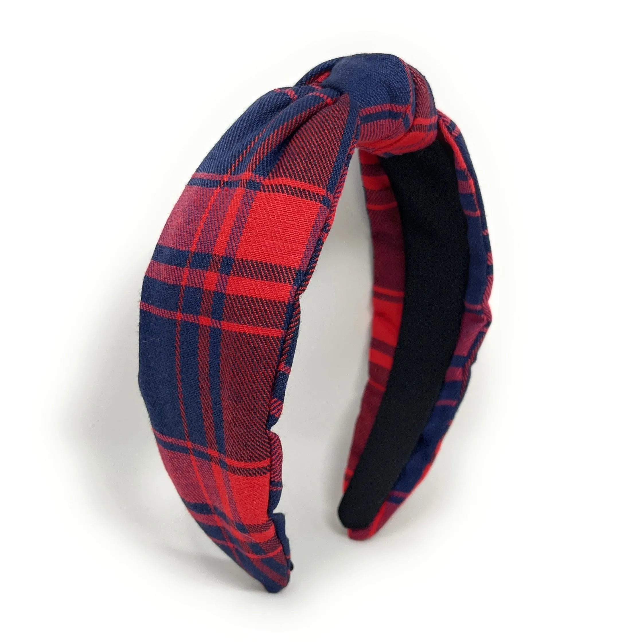 Blue Red Plaid Top Knot Headband