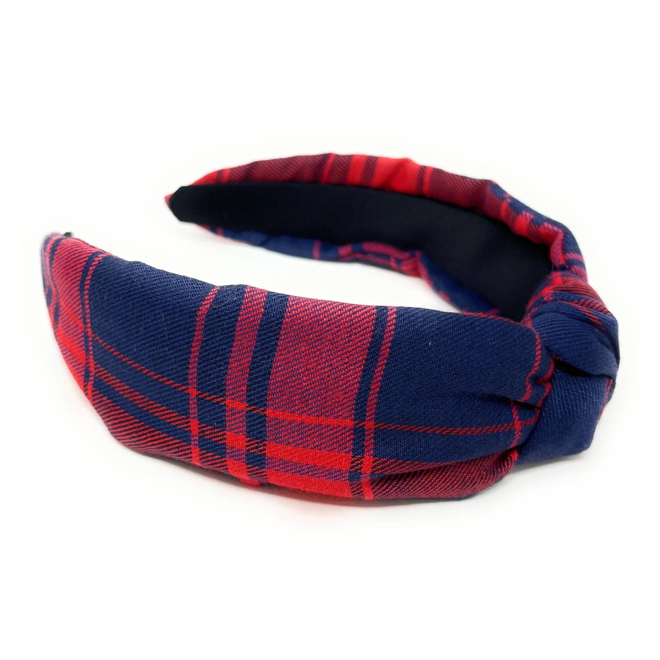 Blue Red Plaid Top Knot Headband