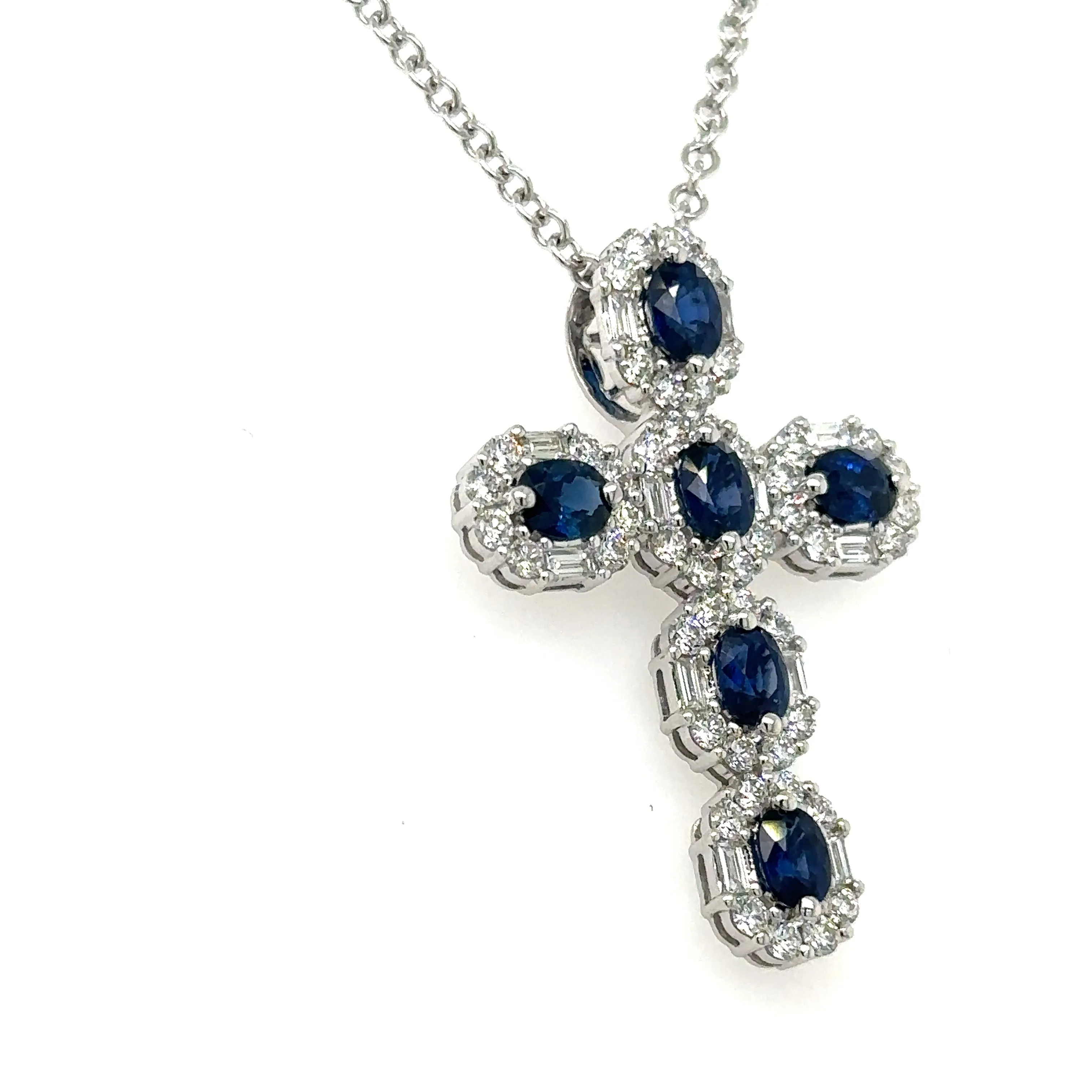 Blue Sapphire and Diamond 4.16ct tw Cross Pendant Statement Necklace