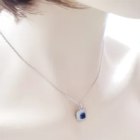 Blue Sapphire Cubic Zirconia Necklace Pendant- Quad Blue