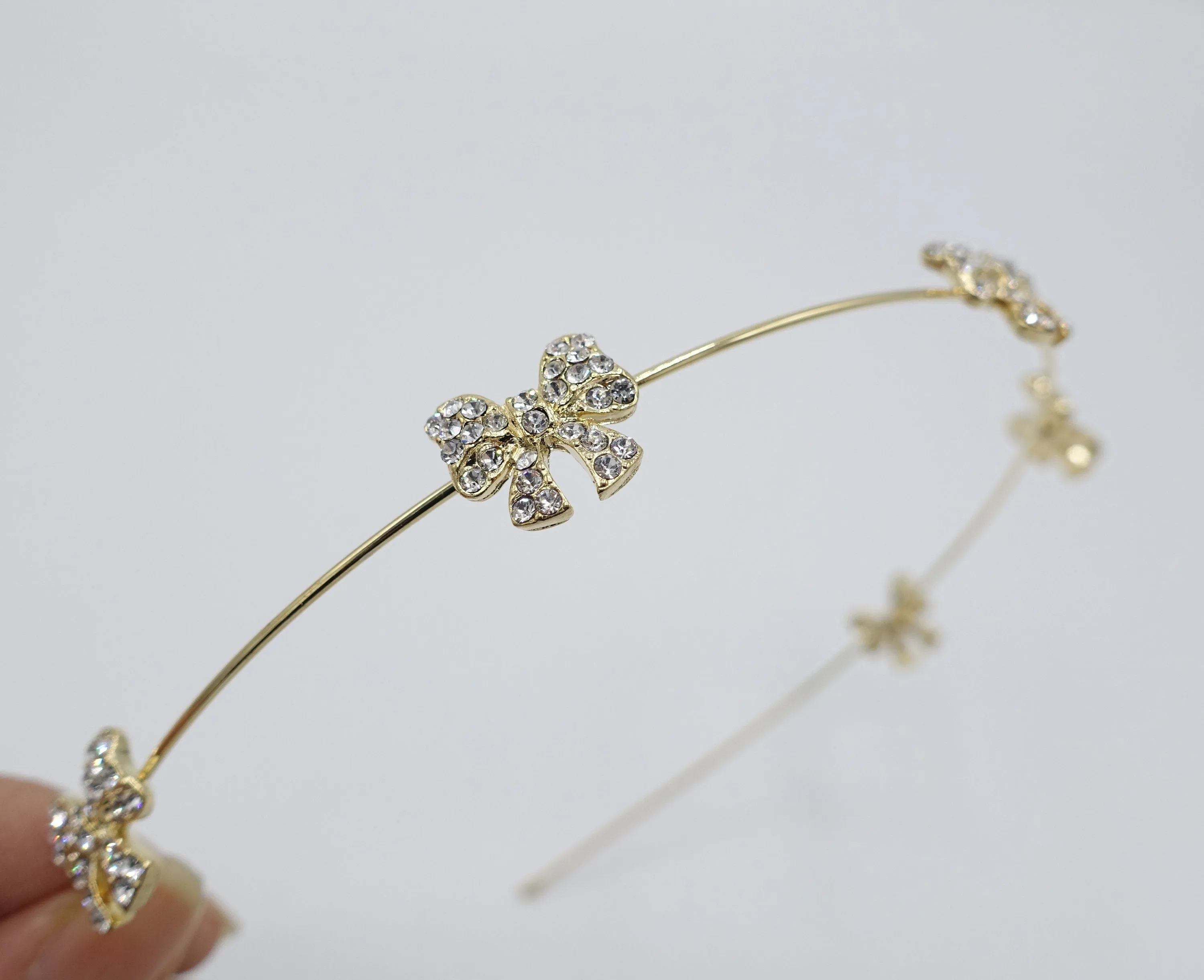 bow knot rhinestone embellished metal thin headband