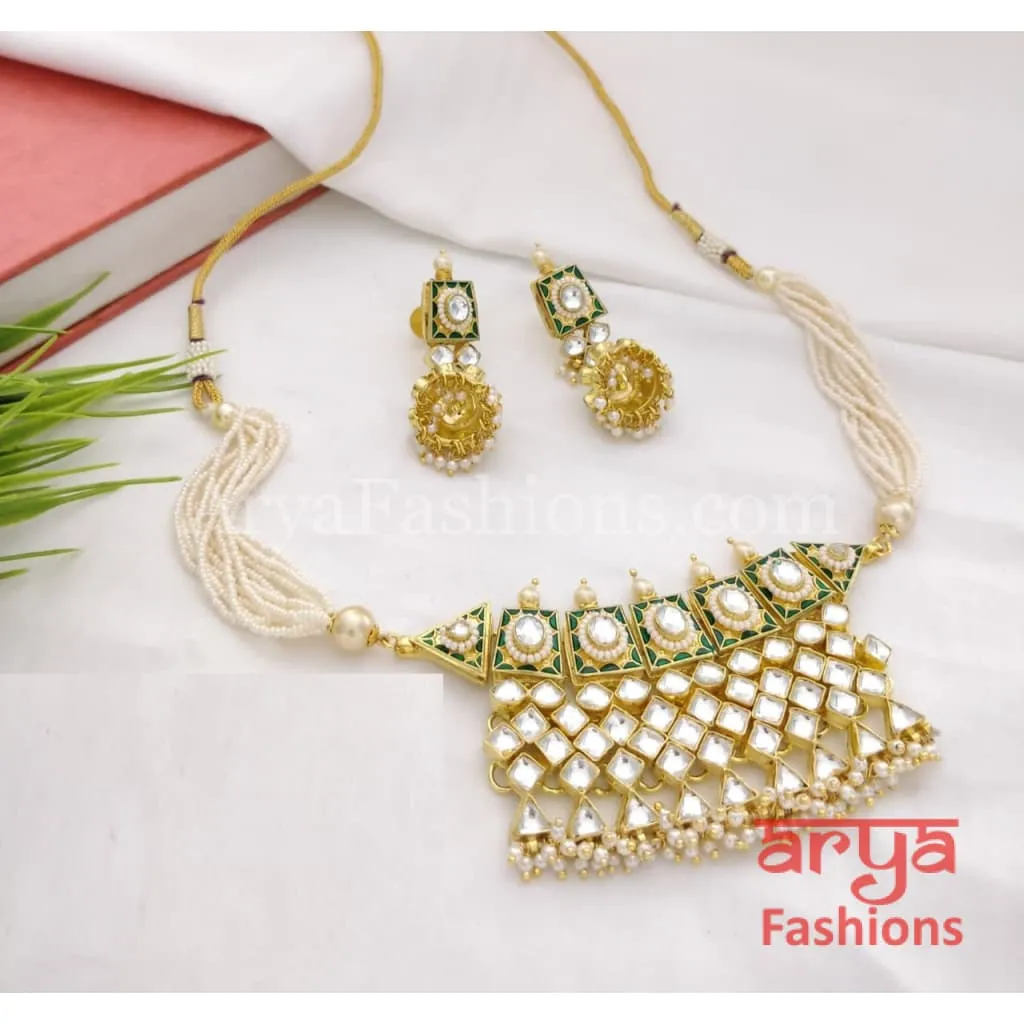 Bridal Pearl Kundan Choker with Earrings