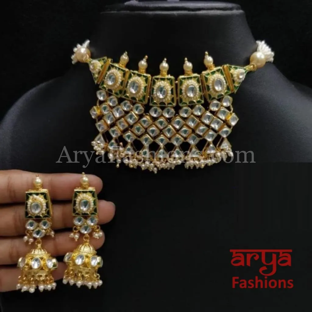 Bridal Pearl Kundan Choker with Earrings