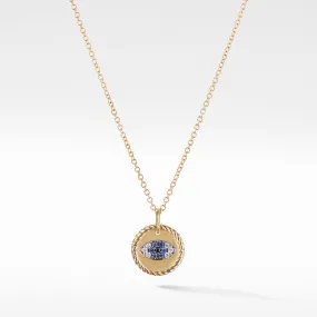 Cable Collectibles Evil Eye Charm Necklace with Blue Sapphire, Black Diamonds, and Diamonds in Gold