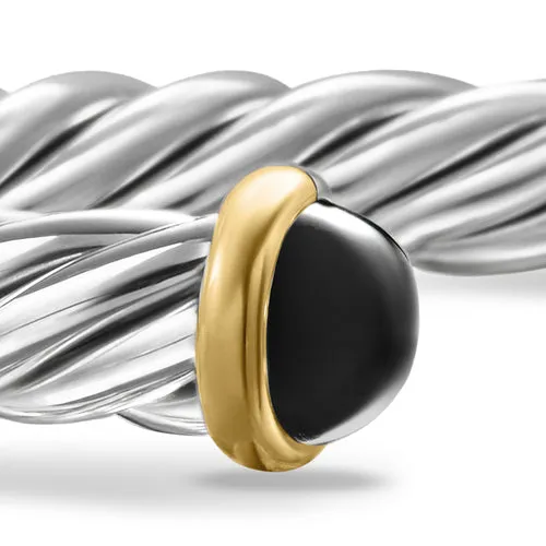 Cable Cuff Bracelet in Sterling Silver with 14K Yellow Gold and Black Onyx, 6mm