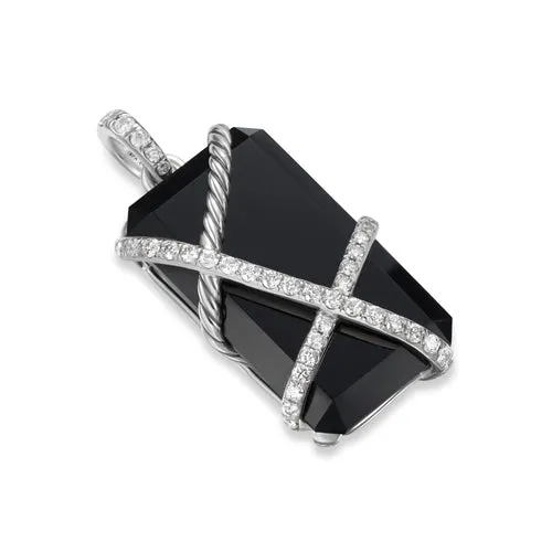 Cable Wrap Amulet in Sterling Silver with Black Onyx and Diamonds, 45mm