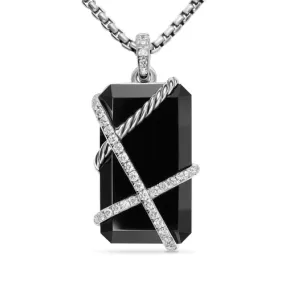 Cable Wrap Amulet in Sterling Silver with Black Onyx and Diamonds, 45mm