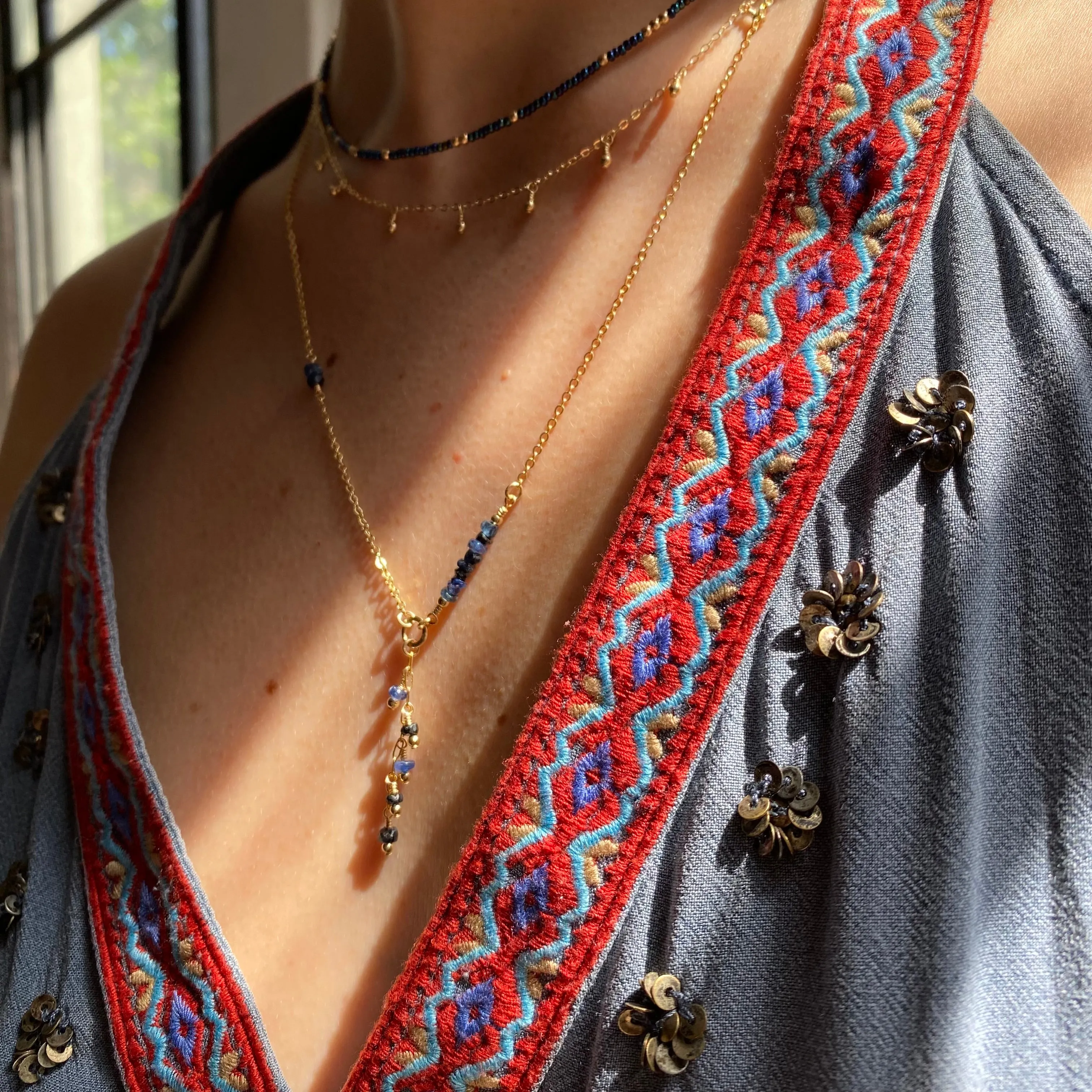 Cascade Lariat Necklace ~ Sapphire