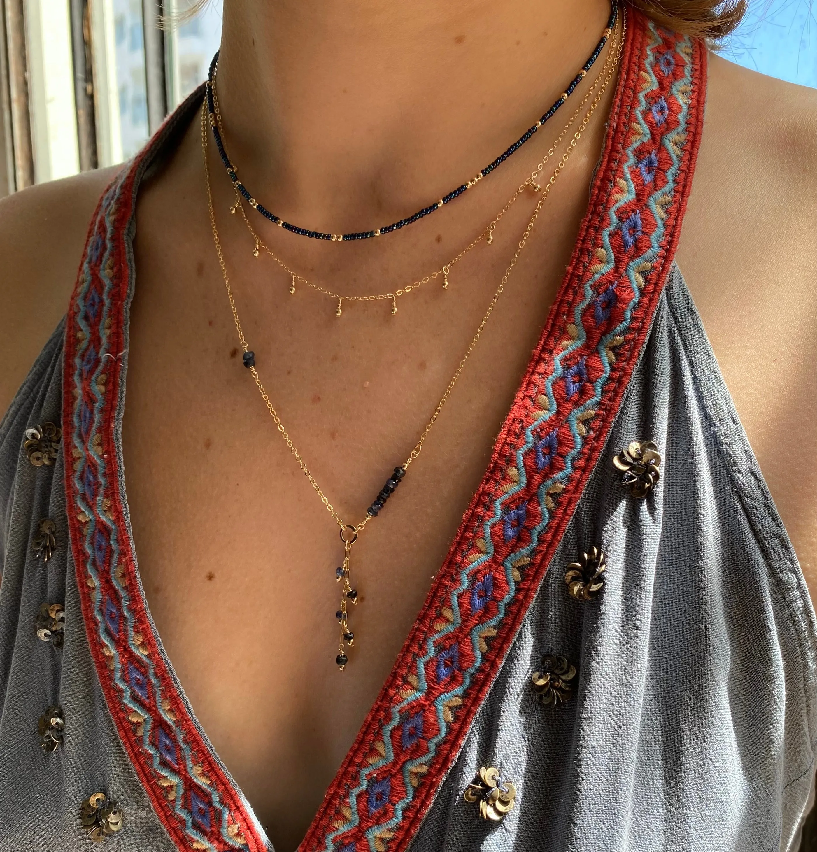 Cascade Lariat Necklace ~ Sapphire