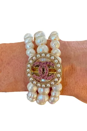 CC Large Pink CZ Pearl Button bracelet