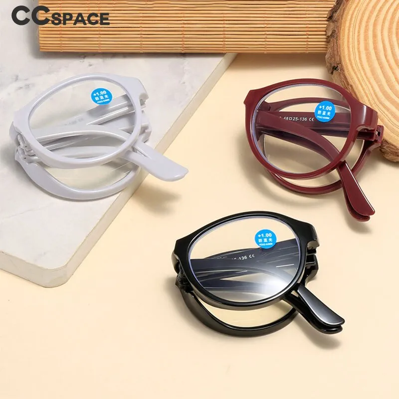 CCspace Unisex Full Rim Round Foldable Acetate Reading Glasses 55502