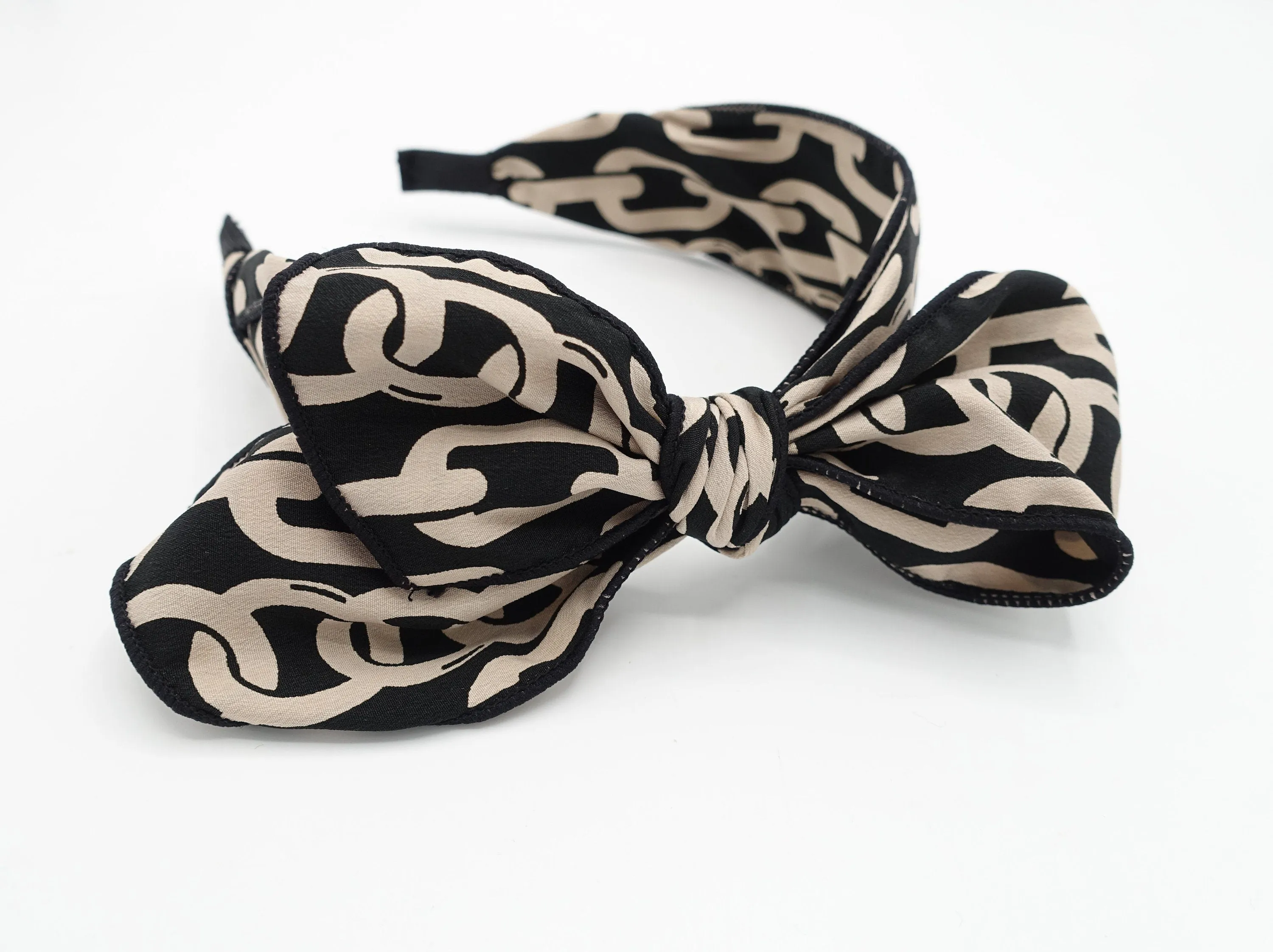 chain print headband bow knotted hairband women hair accessory