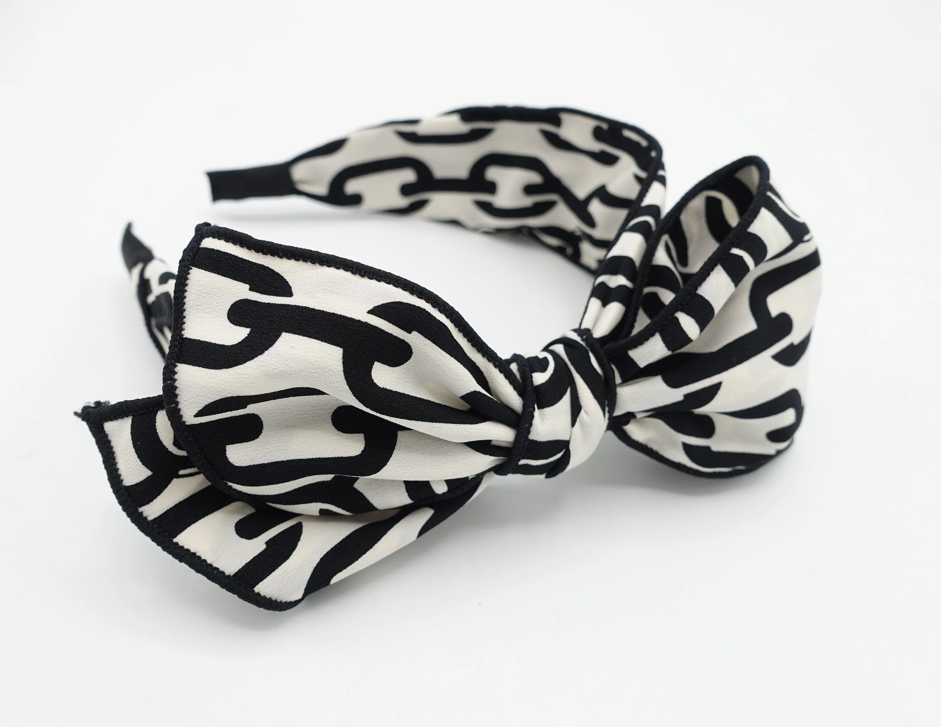 chain print headband bow knotted hairband women hair accessory