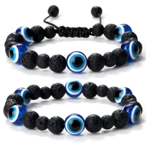 Charm Black Matte Lava Beads Bracelet Turkish Lucky Evil Eye Bangles for Women Men Natural Stone Obsidian Onyx Bracelets Jewelry