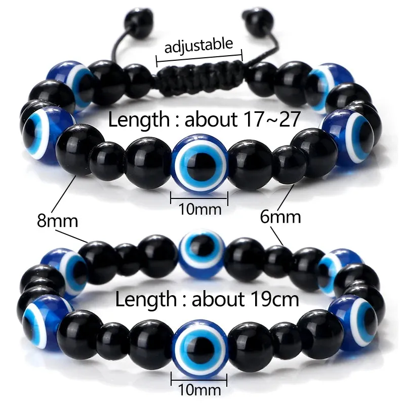 Charm Black Matte Lava Beads Bracelet Turkish Lucky Evil Eye Bangles for Women Men Natural Stone Obsidian Onyx Bracelets Jewelry