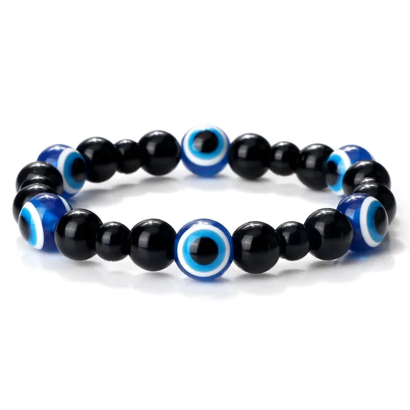 Charm Black Matte Lava Beads Bracelet Turkish Lucky Evil Eye Bangles for Women Men Natural Stone Obsidian Onyx Bracelets Jewelry