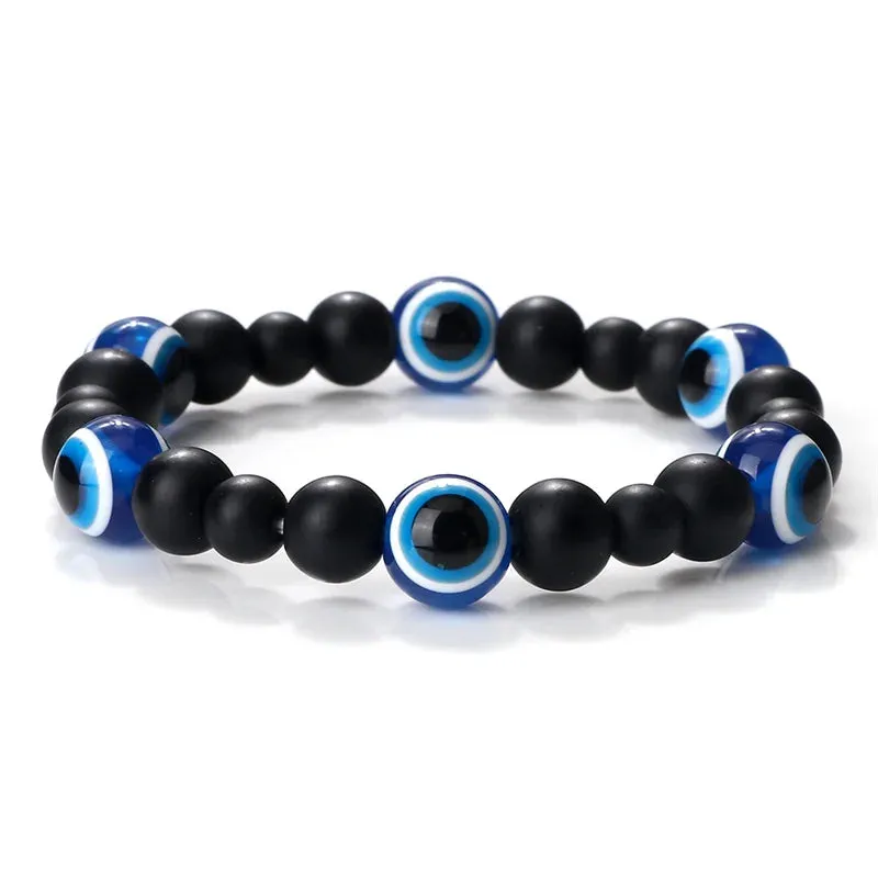 Charm Black Matte Lava Beads Bracelet Turkish Lucky Evil Eye Bangles for Women Men Natural Stone Obsidian Onyx Bracelets Jewelry