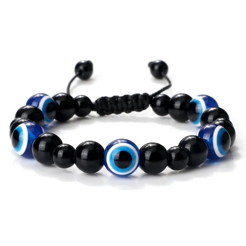 Charm Black Matte Lava Beads Bracelet Turkish Lucky Evil Eye Bangles for Women Men Natural Stone Obsidian Onyx Bracelets Jewelry