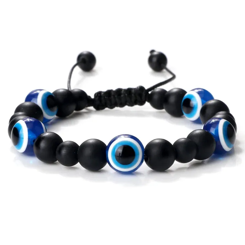 Charm Black Matte Lava Beads Bracelet Turkish Lucky Evil Eye Bangles for Women Men Natural Stone Obsidian Onyx Bracelets Jewelry