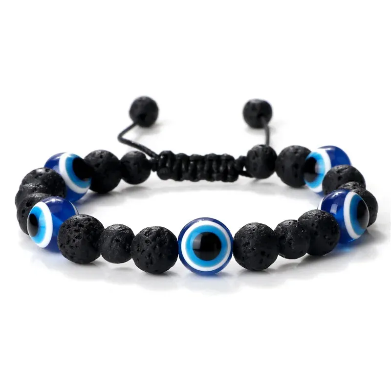 Charm Black Matte Lava Beads Bracelet Turkish Lucky Evil Eye Bangles for Women Men Natural Stone Obsidian Onyx Bracelets Jewelry