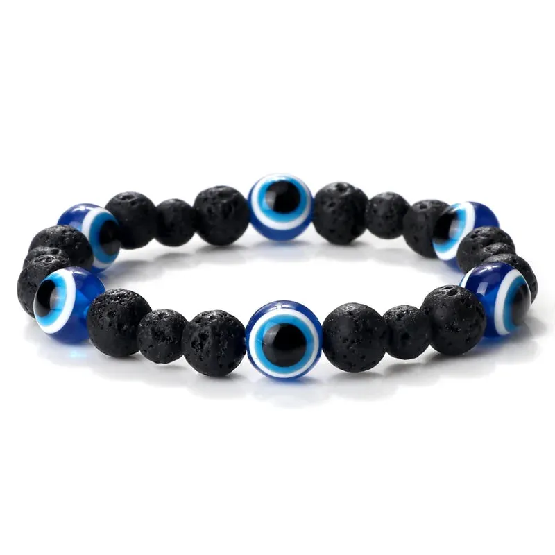 Charm Black Matte Lava Beads Bracelet Turkish Lucky Evil Eye Bangles for Women Men Natural Stone Obsidian Onyx Bracelets Jewelry