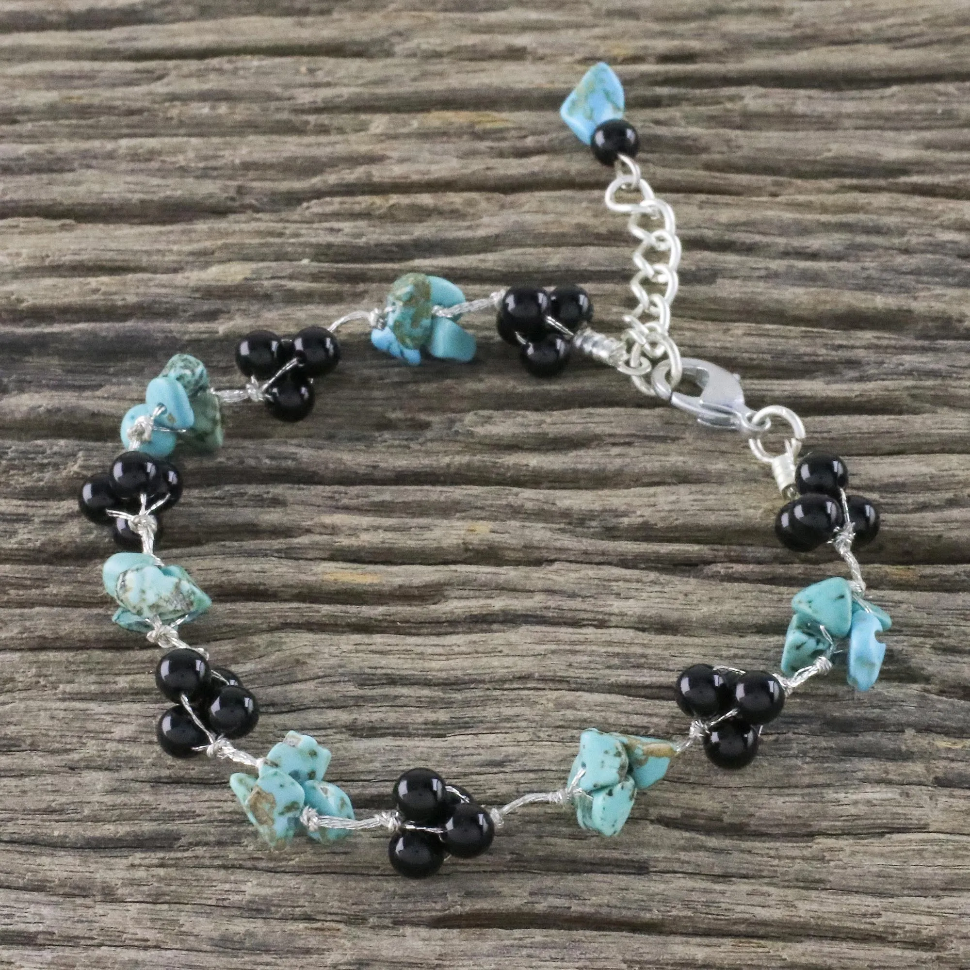 Chiang Mai Mist Artisan Crafted Bracelet with Onyx and Turquoise Beads