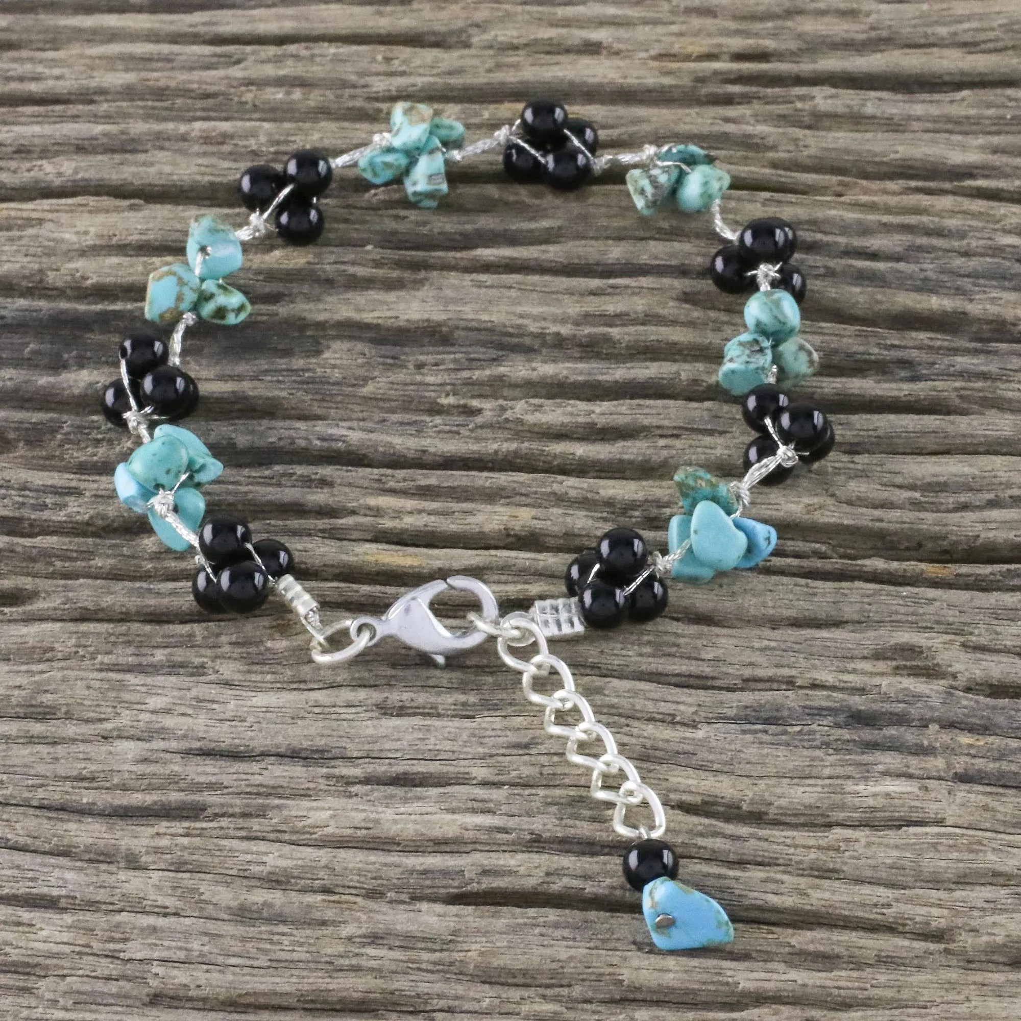 Chiang Mai Mist Artisan Crafted Bracelet with Onyx and Turquoise Beads