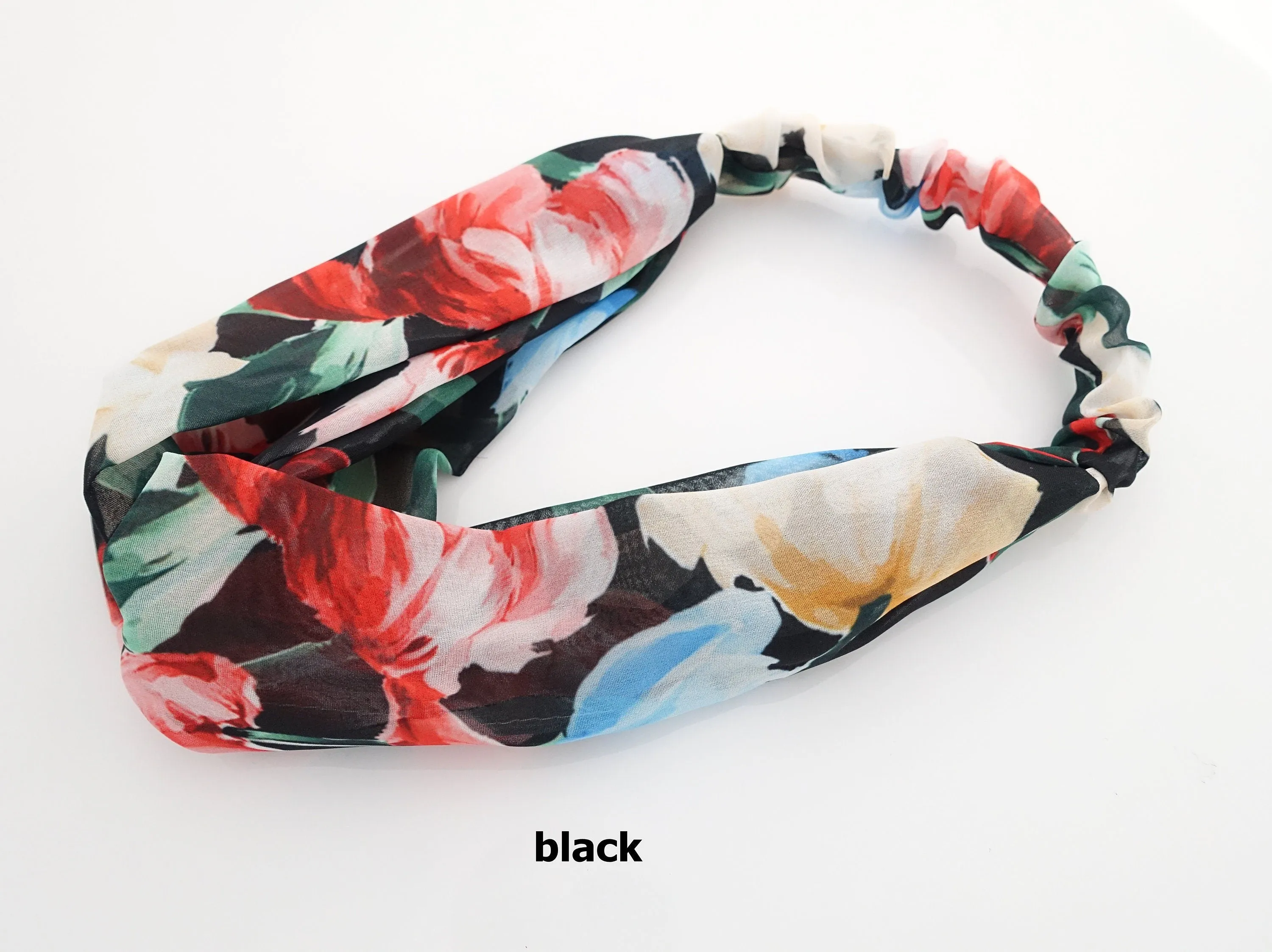 chiffon brilliant color flower headband front cross twist elastic hairband woman hair accessory