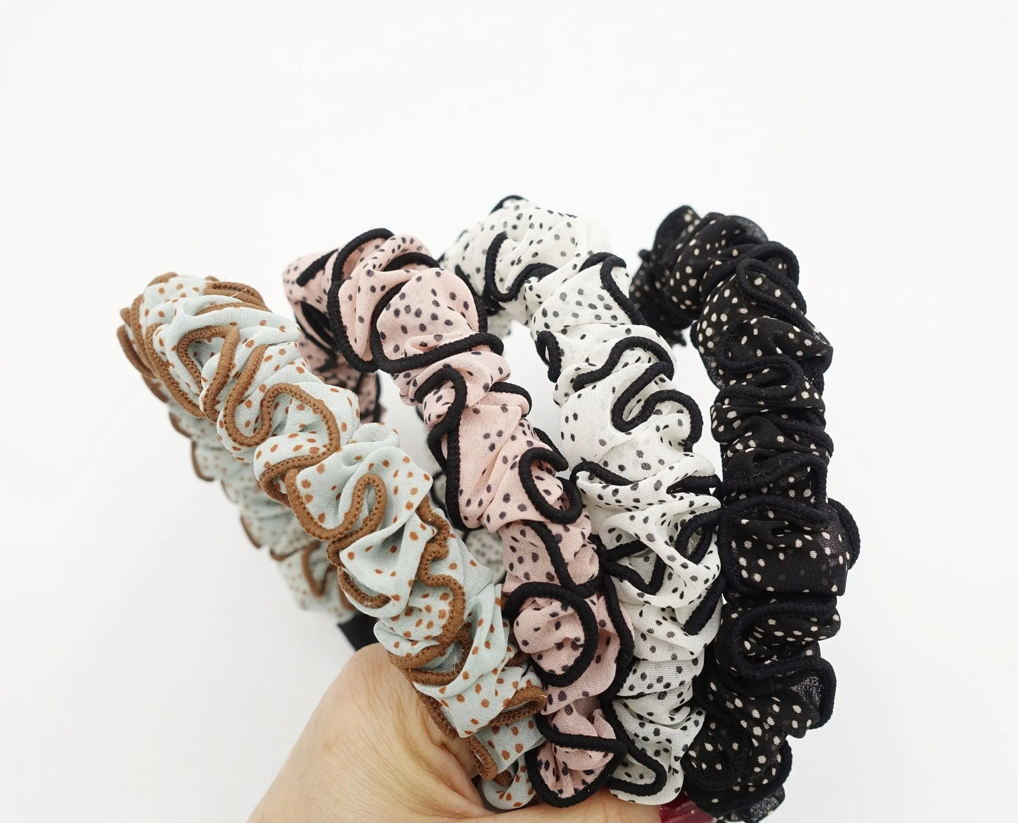 chiffon dot  ruched headband Spring Summer hairband for women