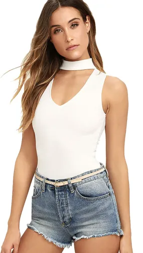 Choker Cut Out Bodysuit White