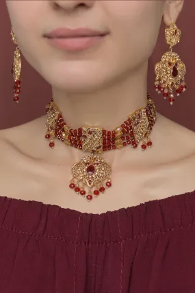 Choker Set Edition 01-OLJ-351-Golden And Maroon