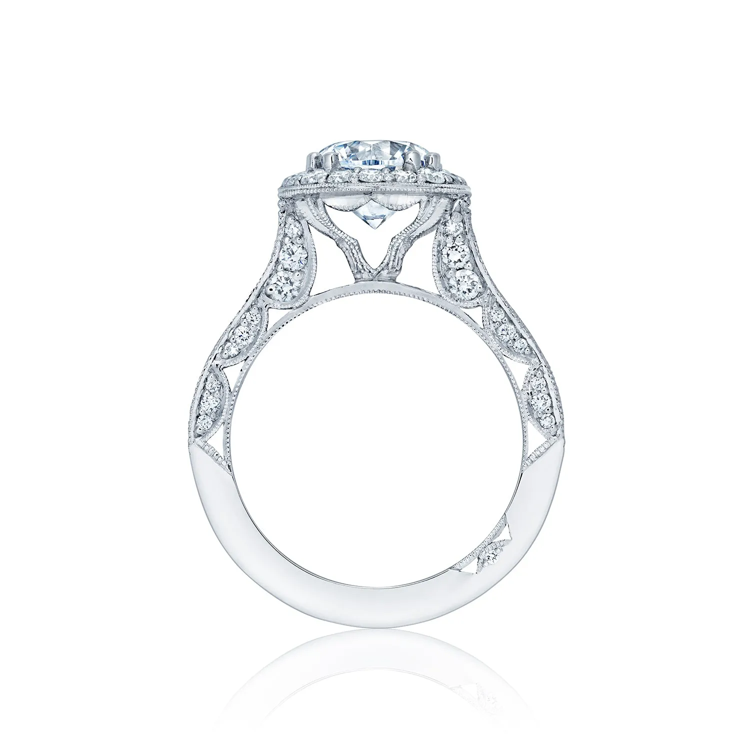 Classic Crescent Round Halo Engagement Ring