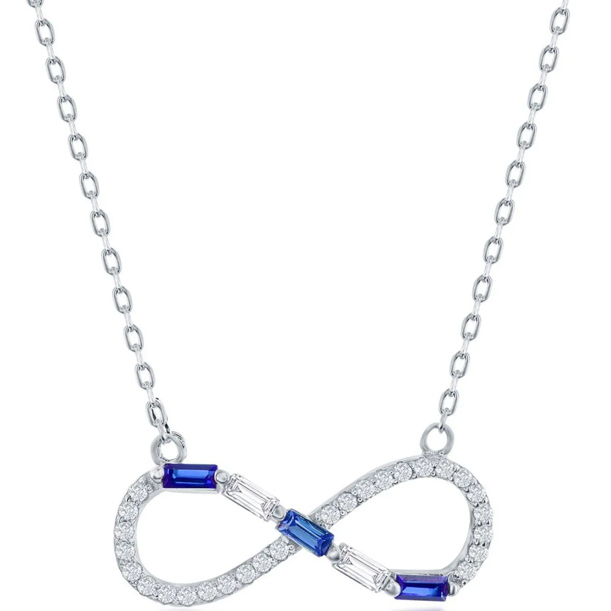 Classic Women's Necklace - Sterling White Round and Sapphire CZ Infinity | M-6953