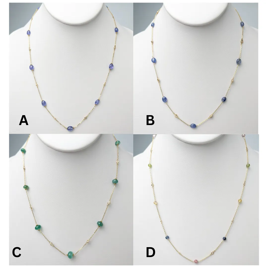 Combo Bezel and Gemstone Necklace in 14KY and 14KW - 0.25ct total dia weight