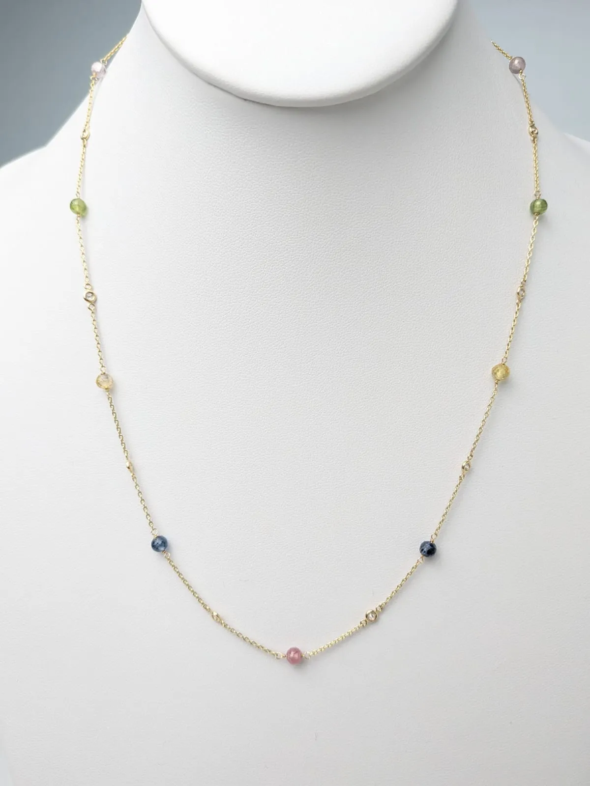 Combo Bezel and Gemstone Necklace in 14KY and 14KW - 0.25ct total dia weight